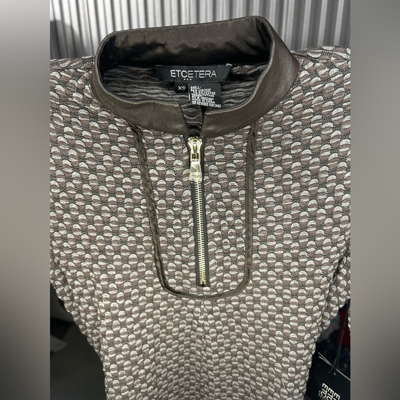 Women’s Etcetera NWT Grey Brown Viscose Leather Long Sleeve Designer Dress XS - Picture 3 of 3